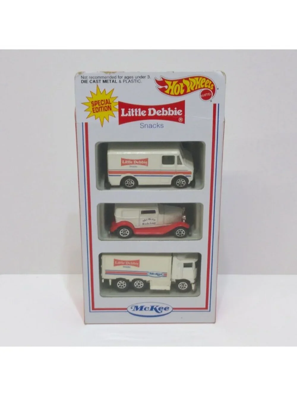 Hot Wheels Little Debbie Snacks Series 1 - 1995 3 Pack McKee 7 Spoke Wheels RARE